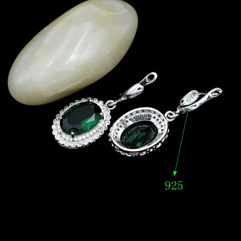 Green Cubic Zirconia Silver Earrings