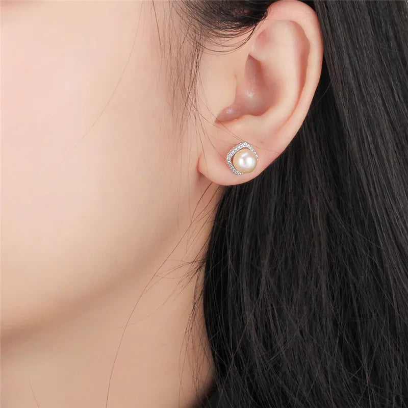 Square Zircon Pearl Studs