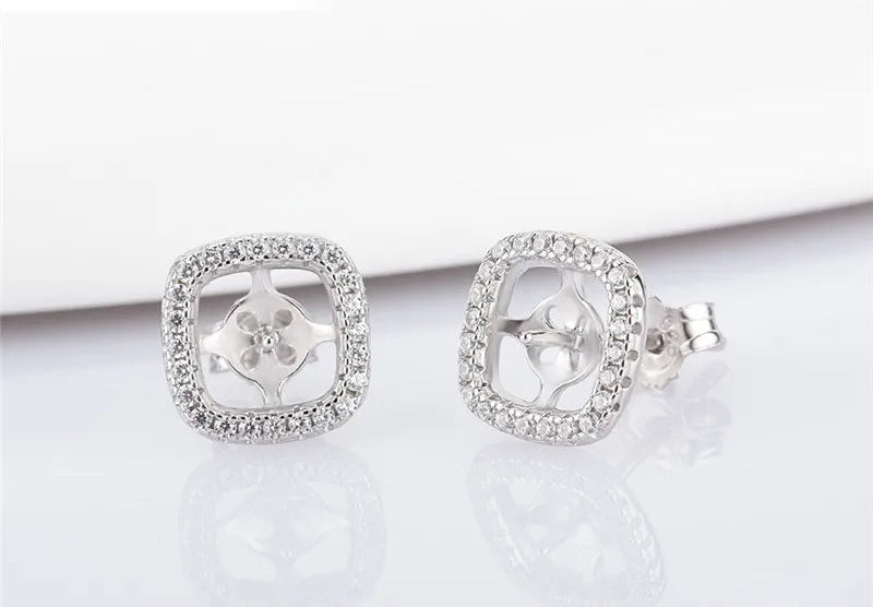 Square Zircon Pearl Studs