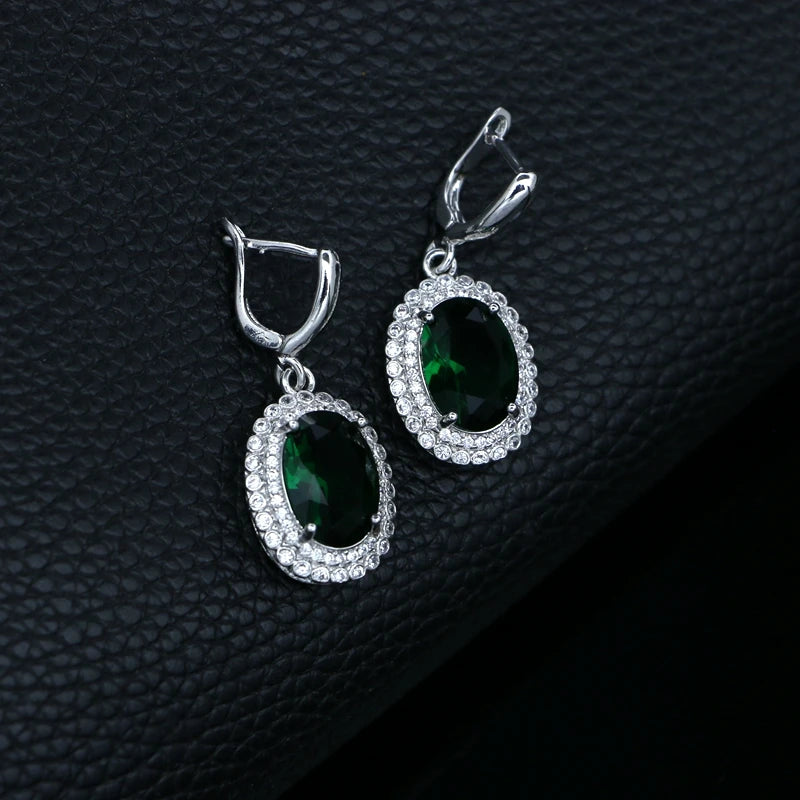 Green Cubic Zirconia Silver Earrings