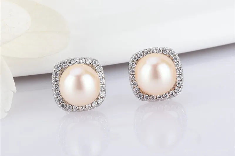 Square Zircon Pearl Studs