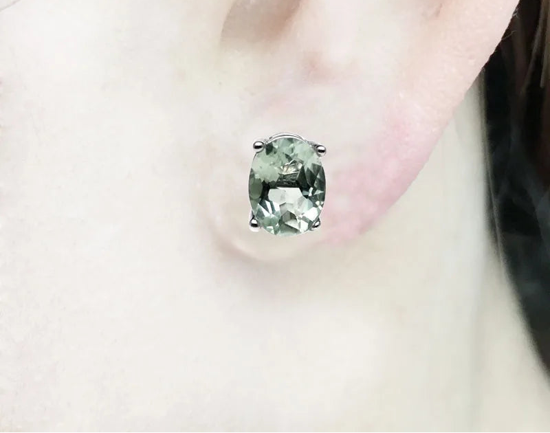 Green Amethyst Silver Earrings