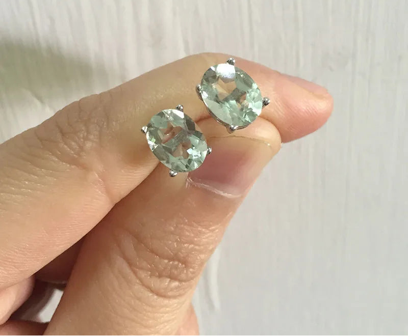 Green Amethyst Silver Earrings