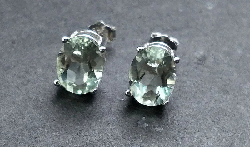 Green Amethyst Silver Earrings