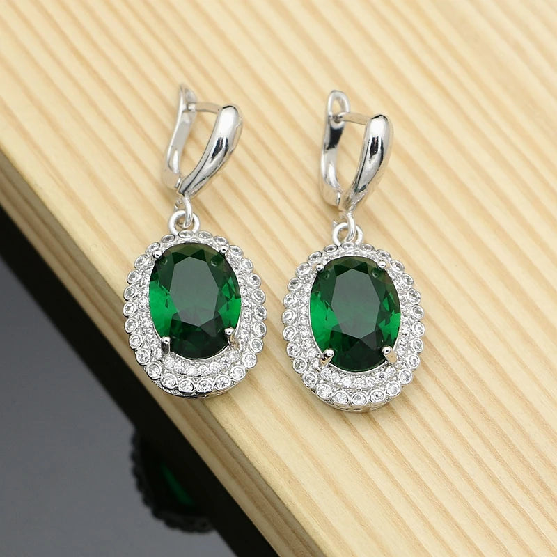 Green Cubic Zirconia Silver Earrings