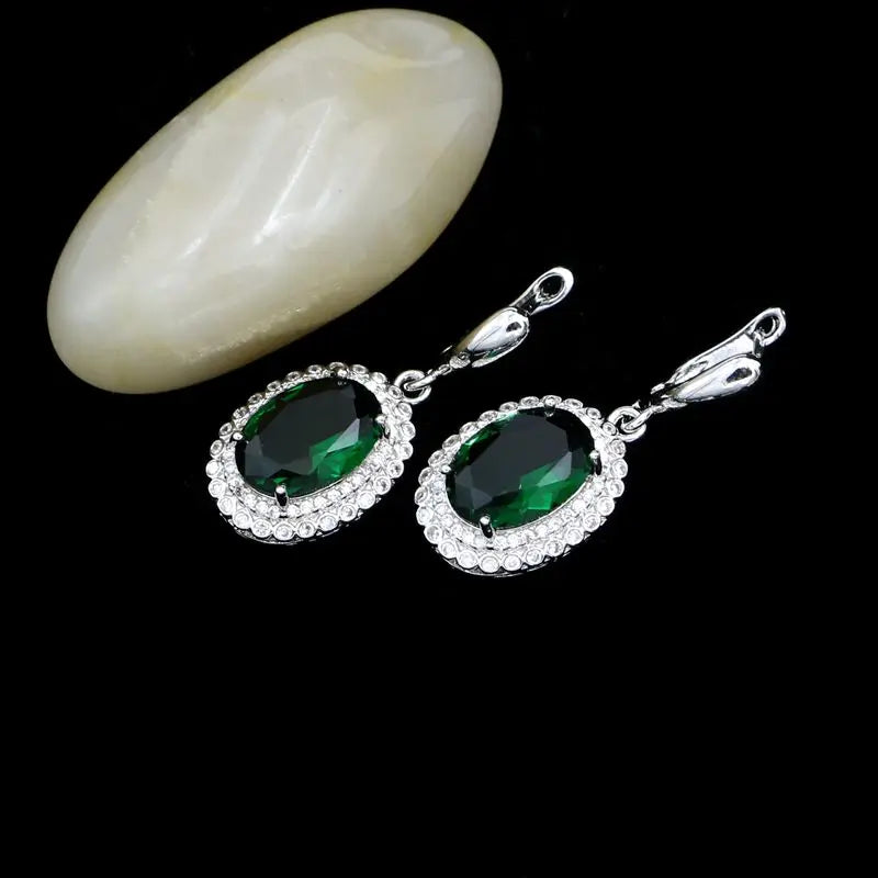 Green Cubic Zirconia Silver Earrings