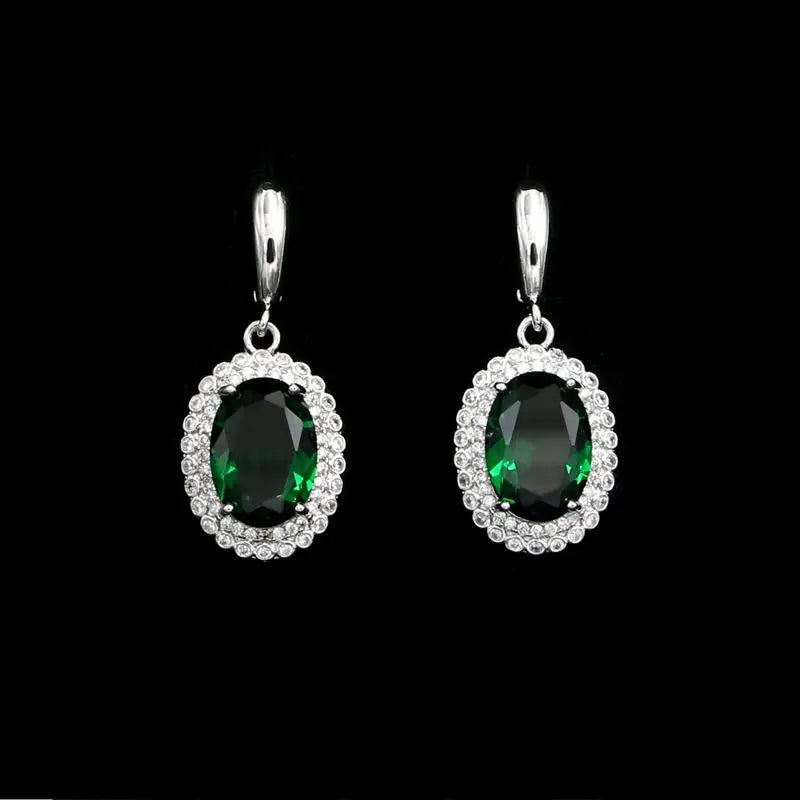 Green Cubic Zirconia Silver Earrings