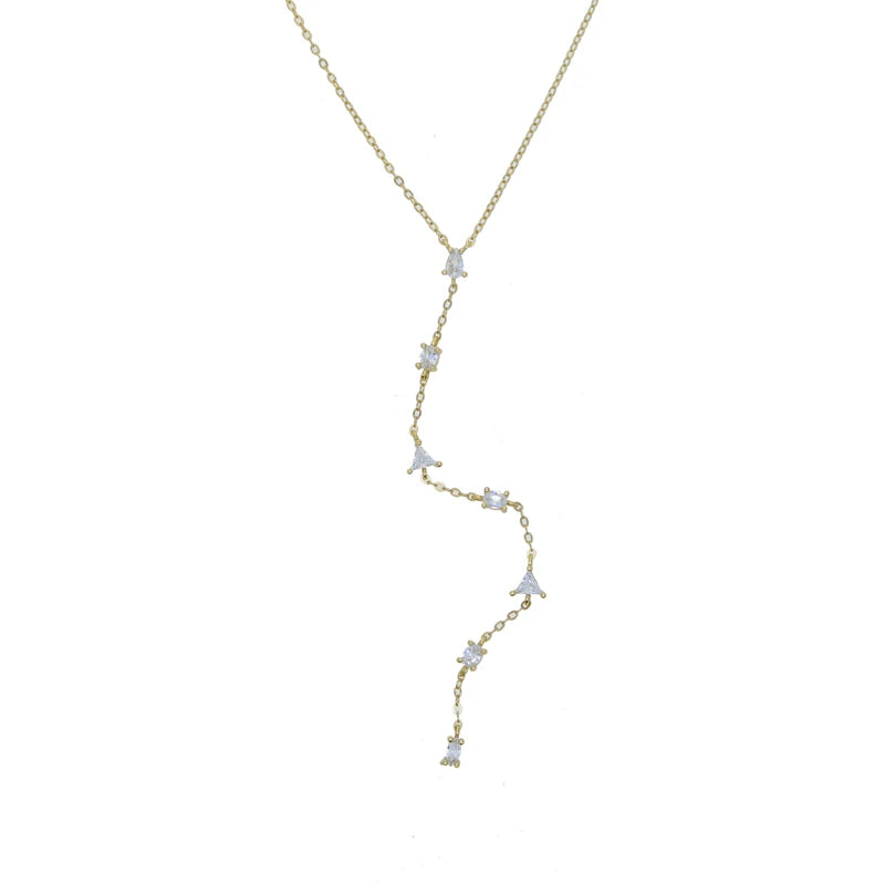Geometric Lariat Silver Necklace