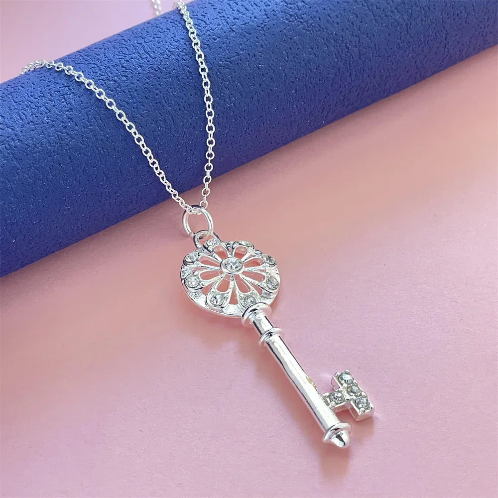 Key Halo Silver Necklace