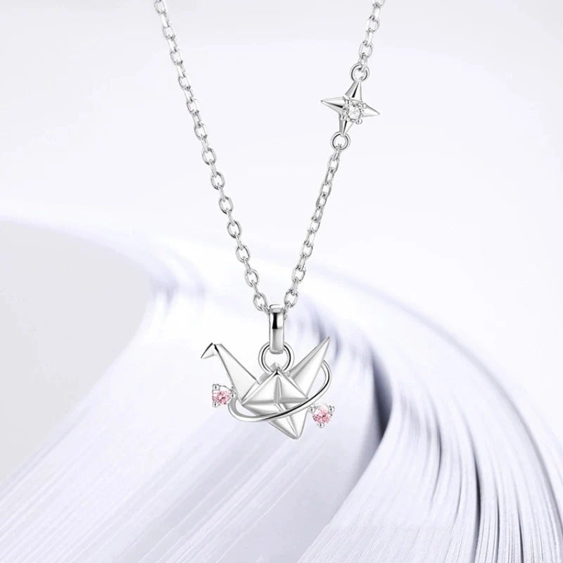 Paper Crane Zircon Necklace