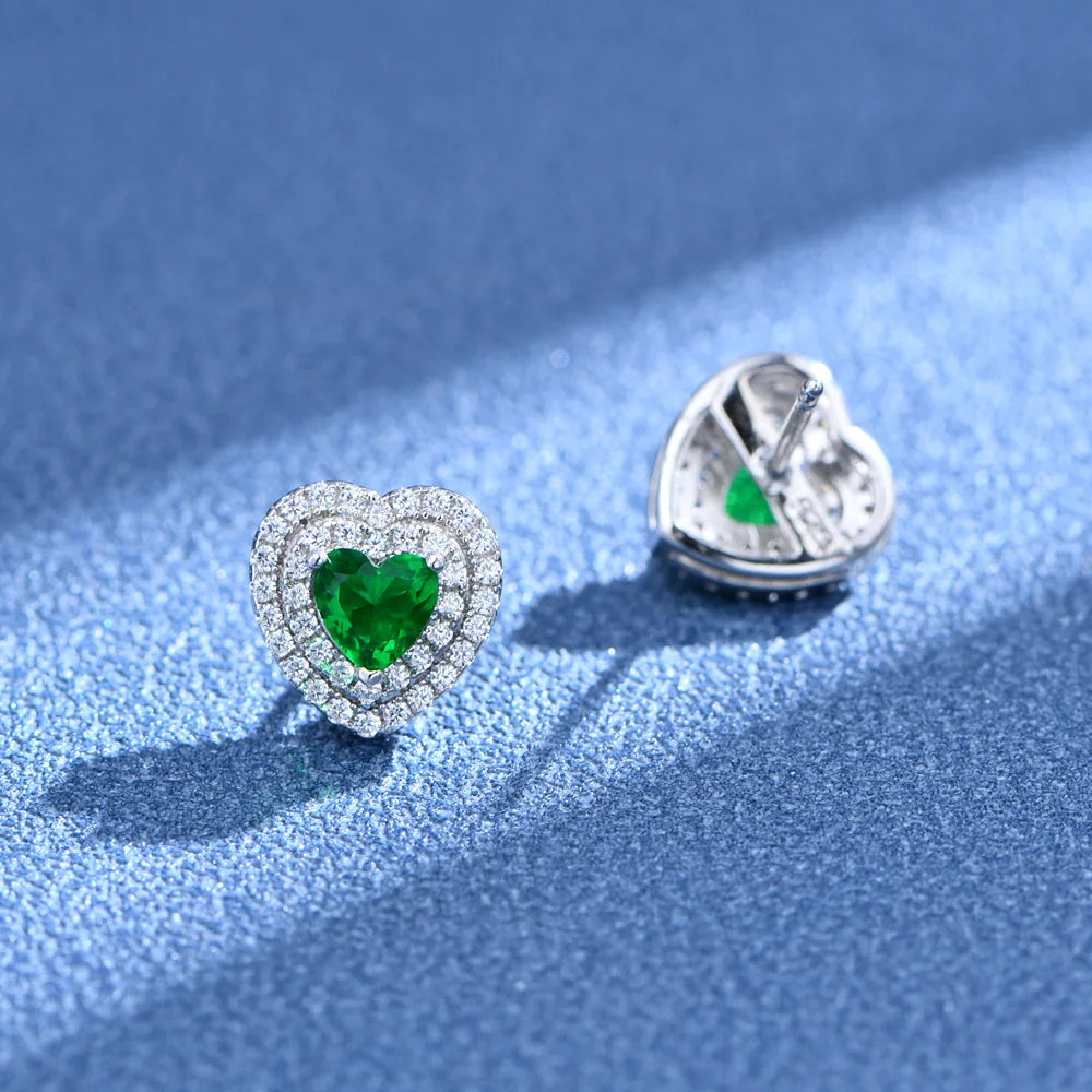 Emerald Heart Silver Earrings