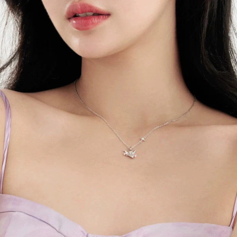 Paper Crane Zircon Necklace