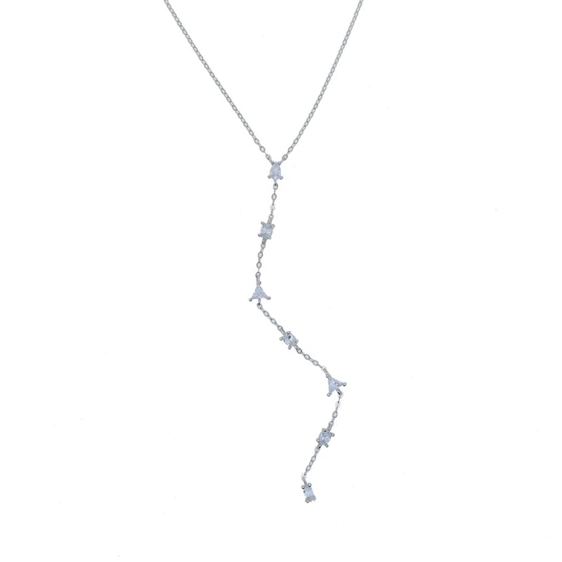 Geometric Lariat Silver Necklace