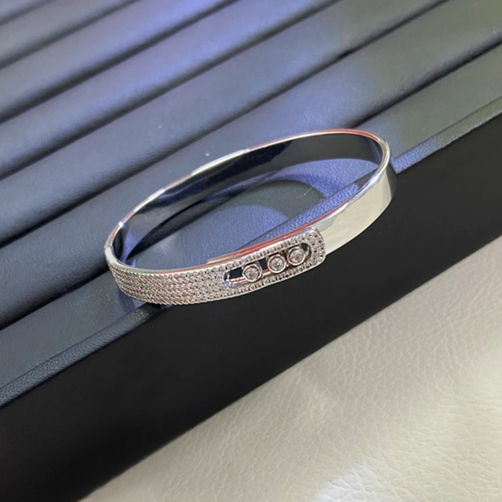 Zircon Inlaid Silver Bracelet