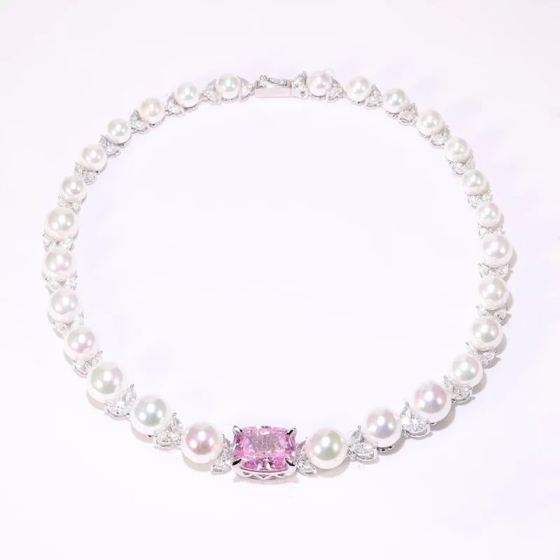 Pearl & Zircon Silver Necklace