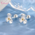 Enamel Flower Silver Earrings