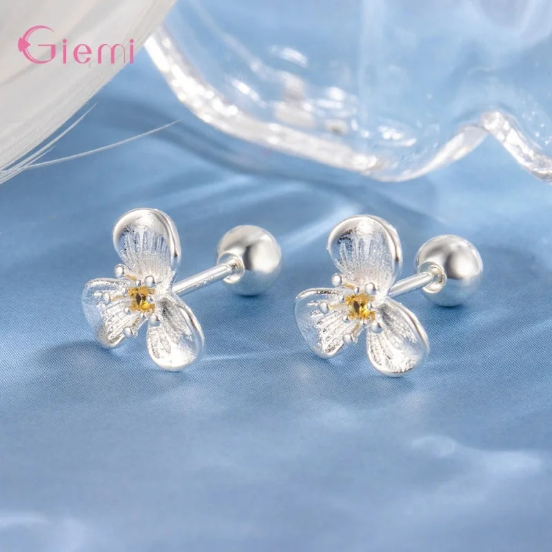 Enamel Flower Silver Earrings