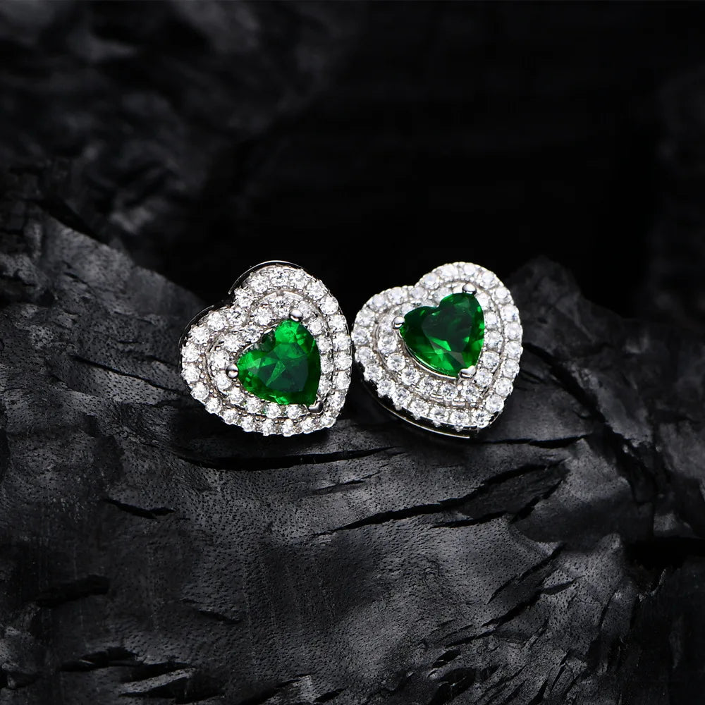 Emerald Heart Silver Earrings