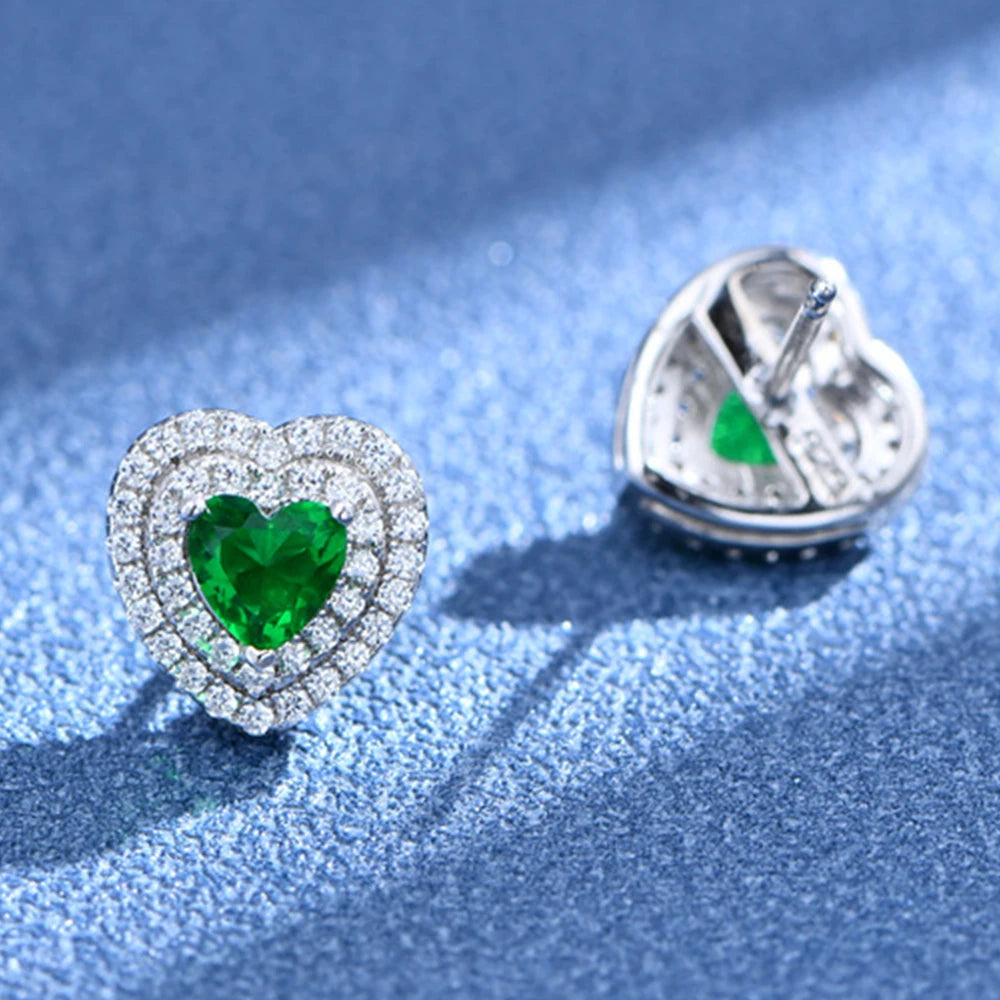 Emerald Heart Silver Earrings