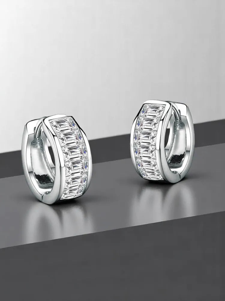 Moissanite Rectangular Silver Earrings