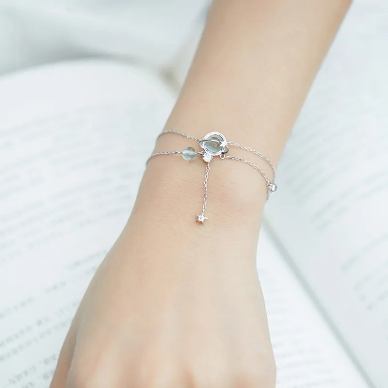 Double Aquamarine Silver Bracelet