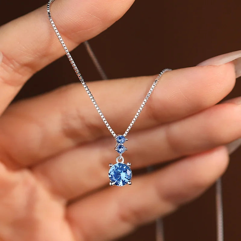 Blue Zircon Pendant Necklace