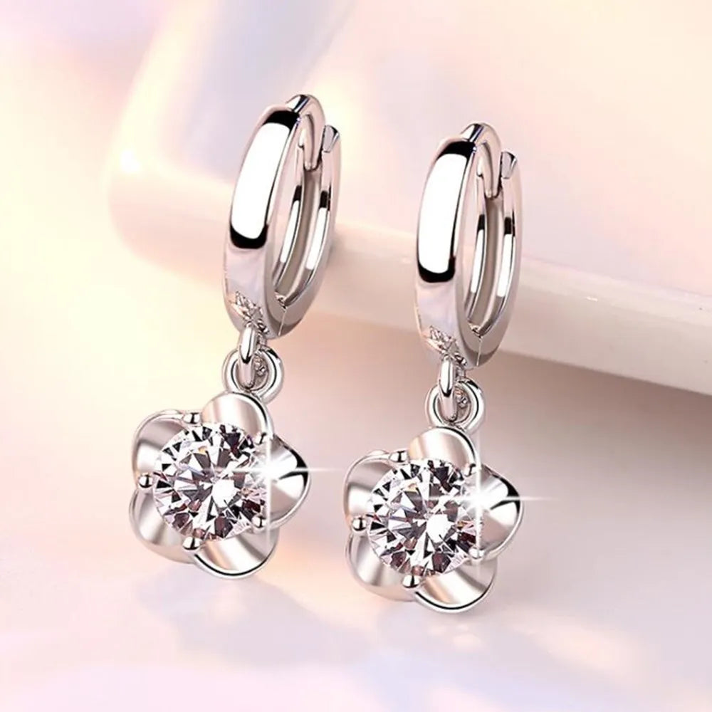 Purple White Zircon Silver Earrings