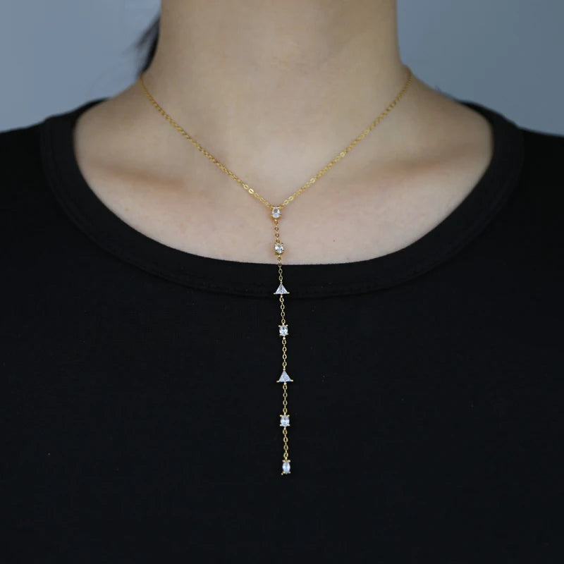 Geometric Lariat Silver Necklace