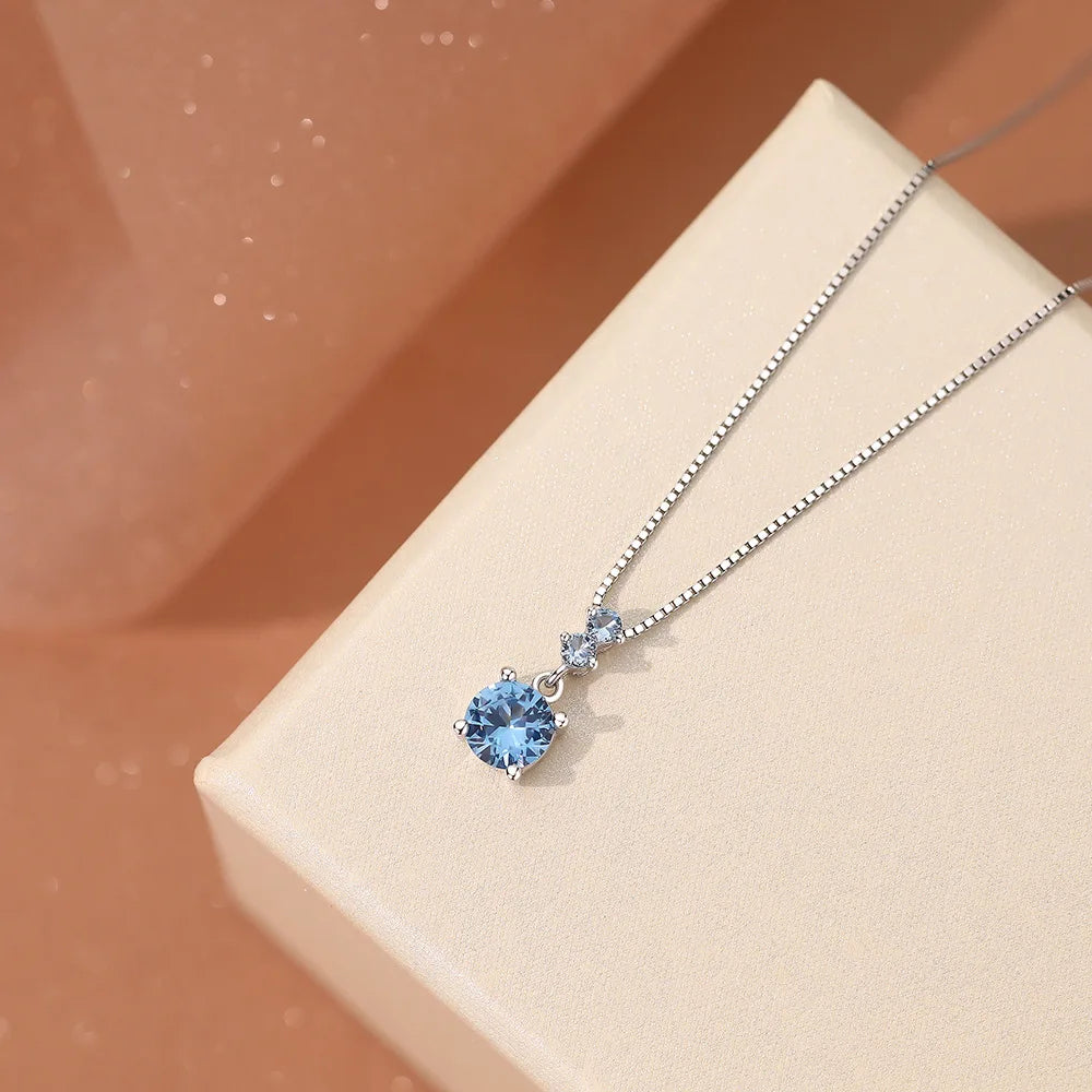 Blue Zircon Pendant Necklace