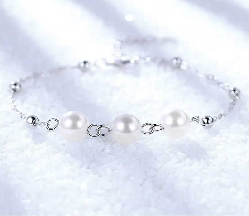 Three Pearl Silver Bracelet