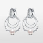 Three-Ring Pearl Silver Earrings