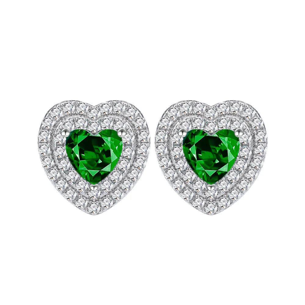 Emerald Heart Silver Earrings