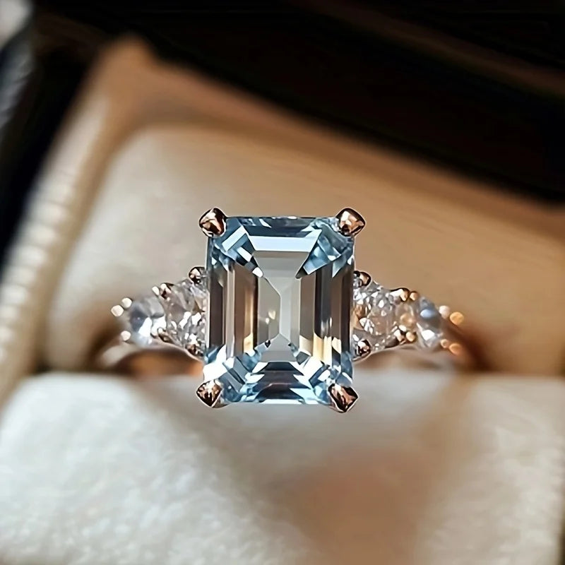 Sky Blue Crystal Silver Ring