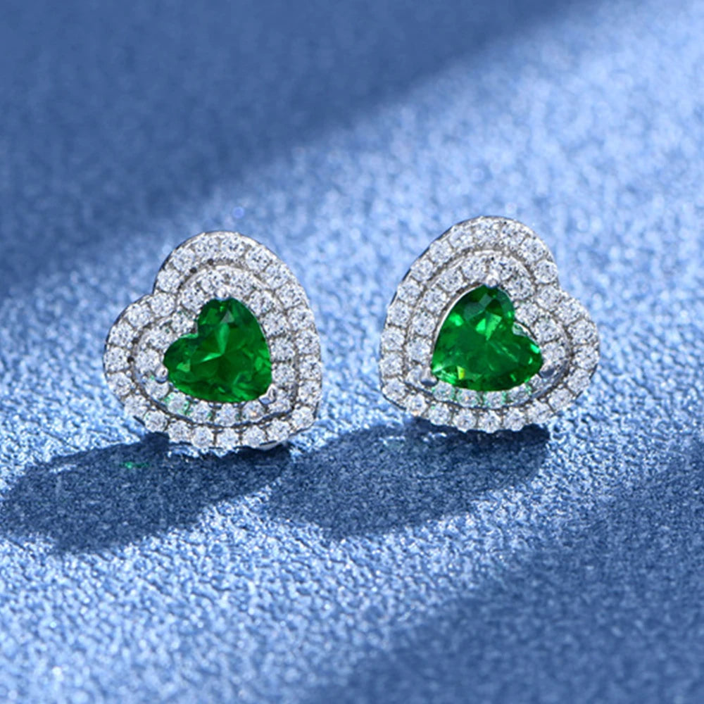 Emerald Heart Silver Earrings