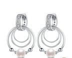 Three-Ring Pearl Silver Earrings