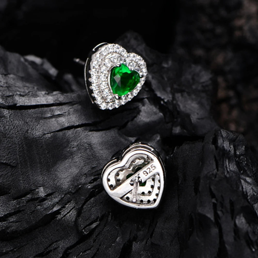 Emerald Heart Silver Earrings