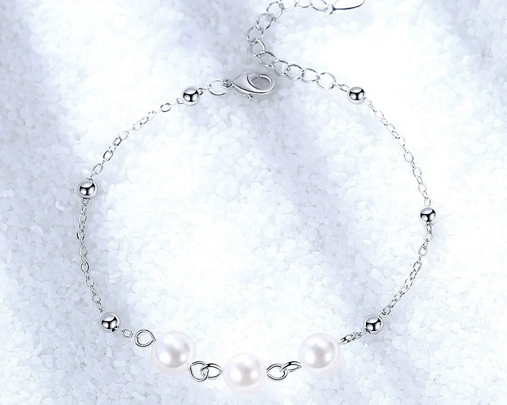 Three Pearl Silver Bracelet