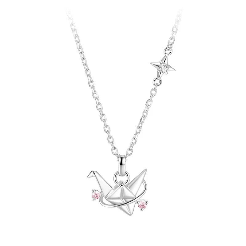 Paper Crane Zircon Necklace