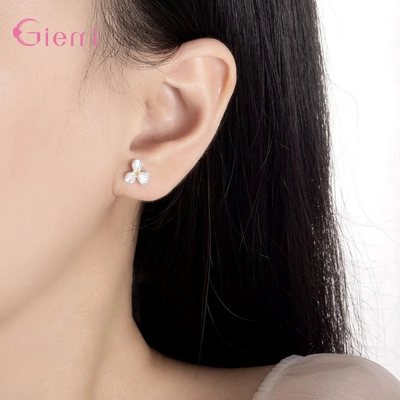 Enamel Flower Silver Earrings