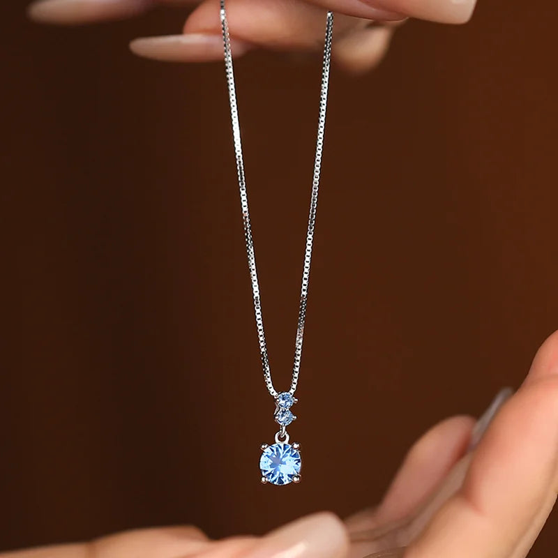 Blue Zircon Pendant Necklace