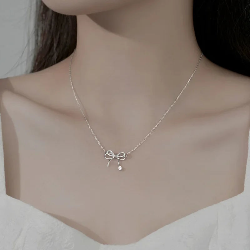 Bow Charm Silver Necklace
