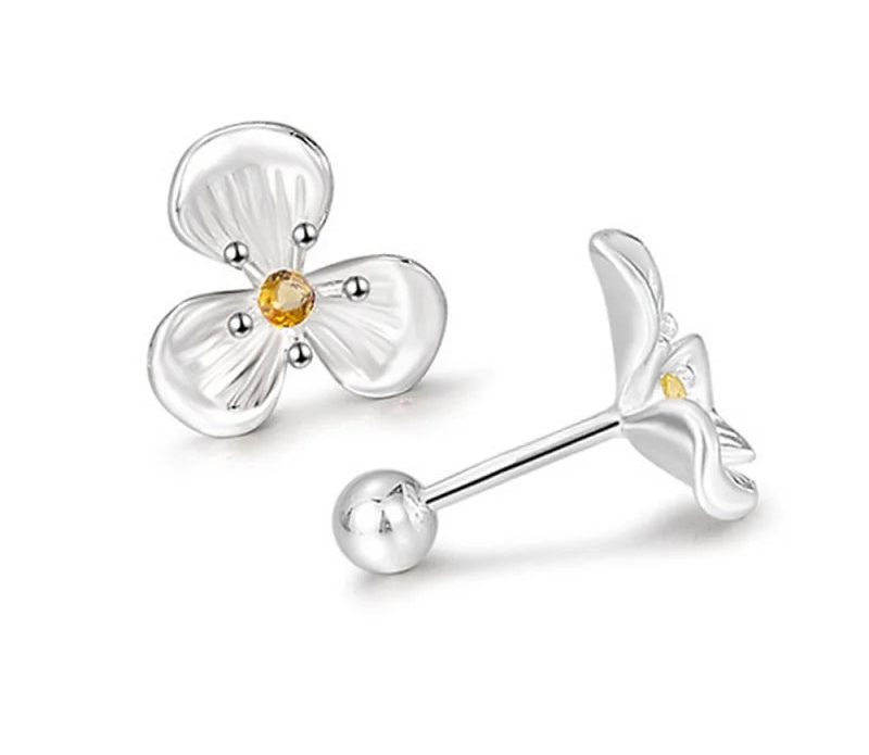 Enamel Flower Silver Earrings