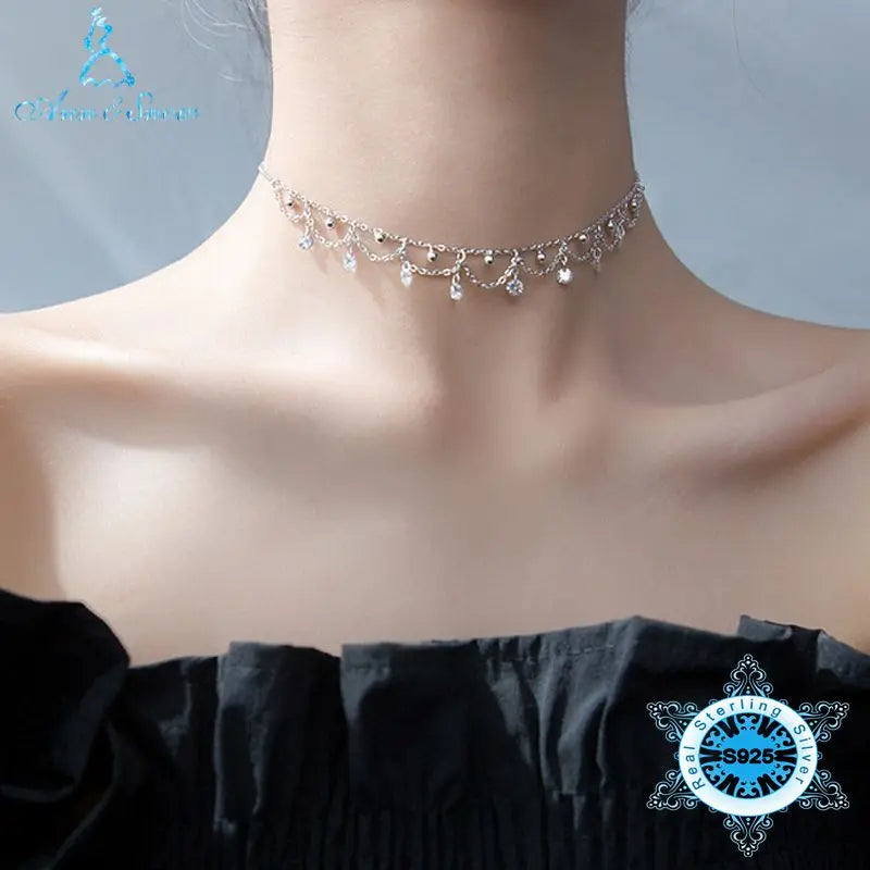 Crystal Choker Silver Necklace