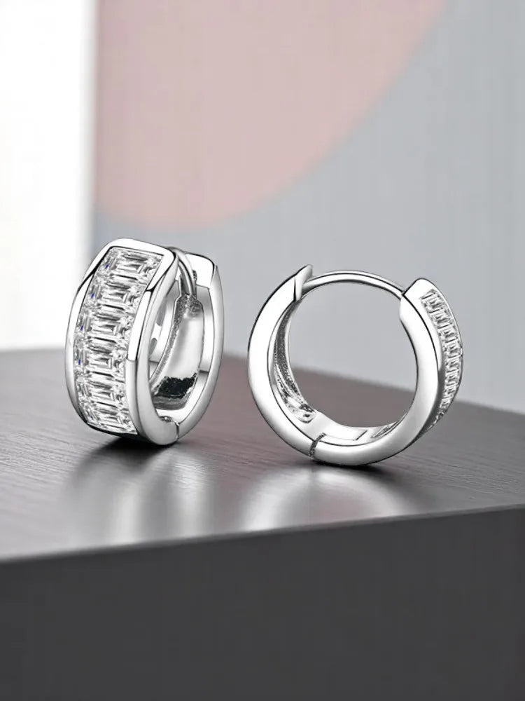 Moissanite Rectangular Silver Earrings