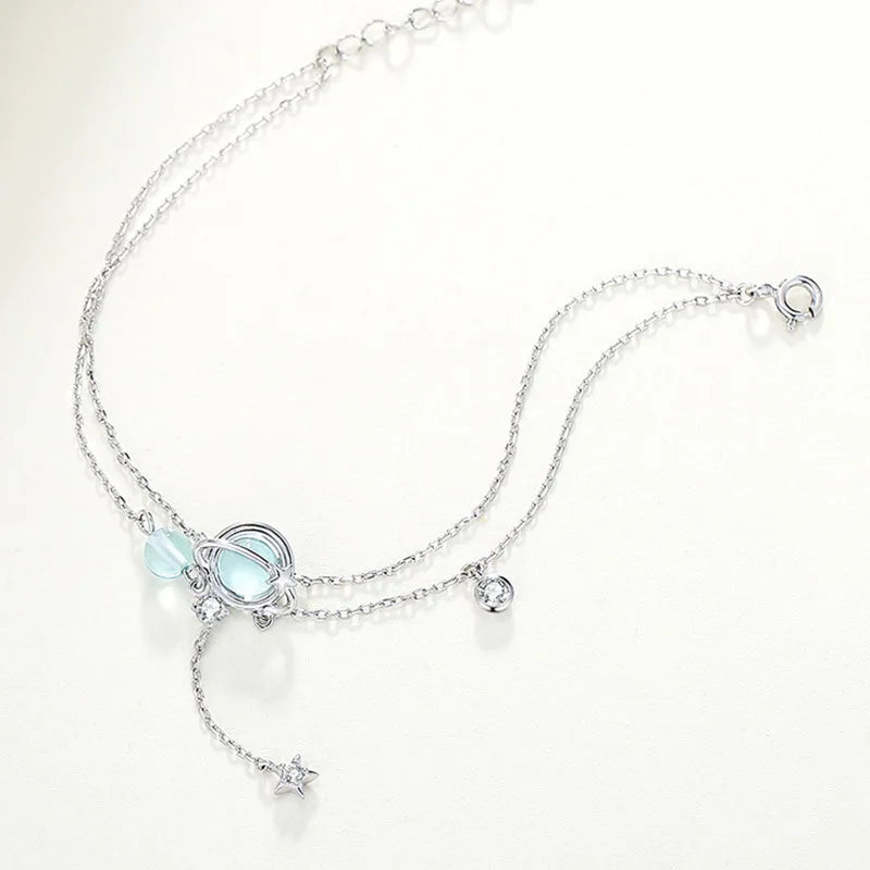 Double Aquamarine Silver Bracelet
