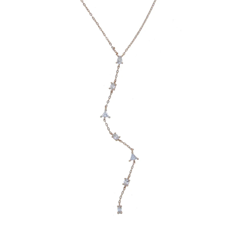 Geometric Lariat Silver Necklace
