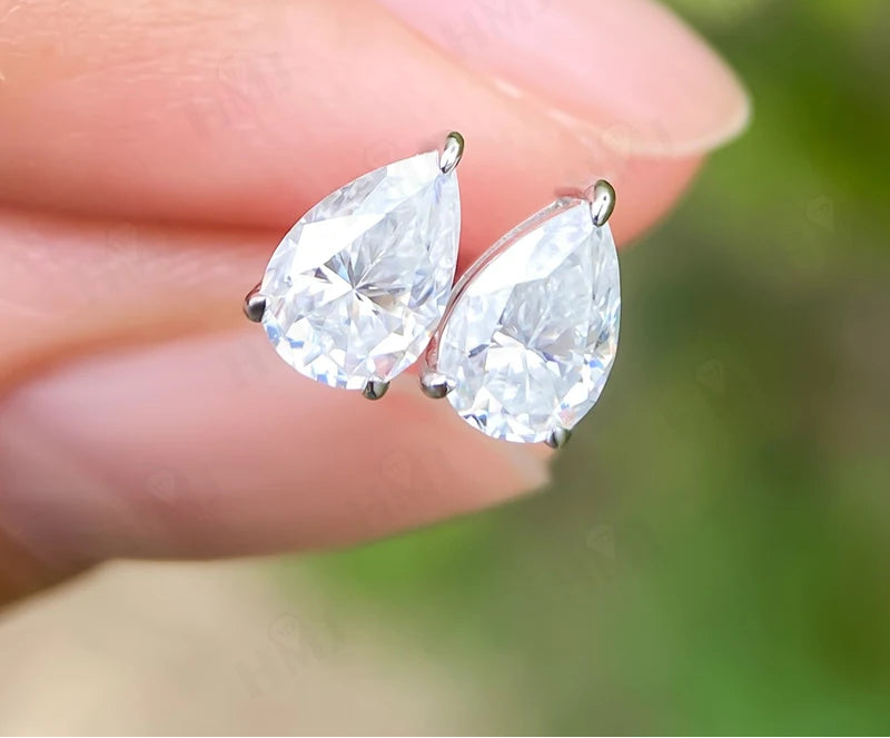 Moissanite Pear Shape Silver Earrings