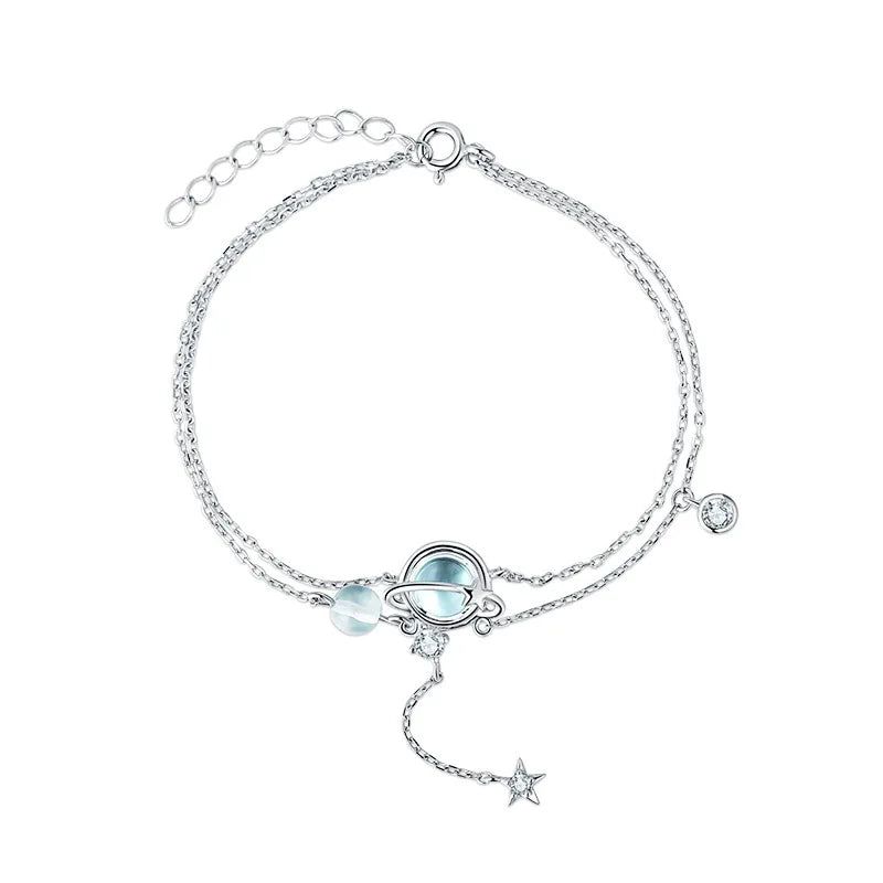 Double Aquamarine Silver Bracelet