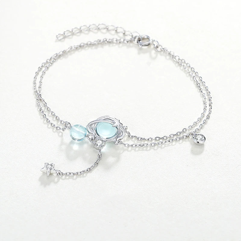 Double Aquamarine Silver Bracelet