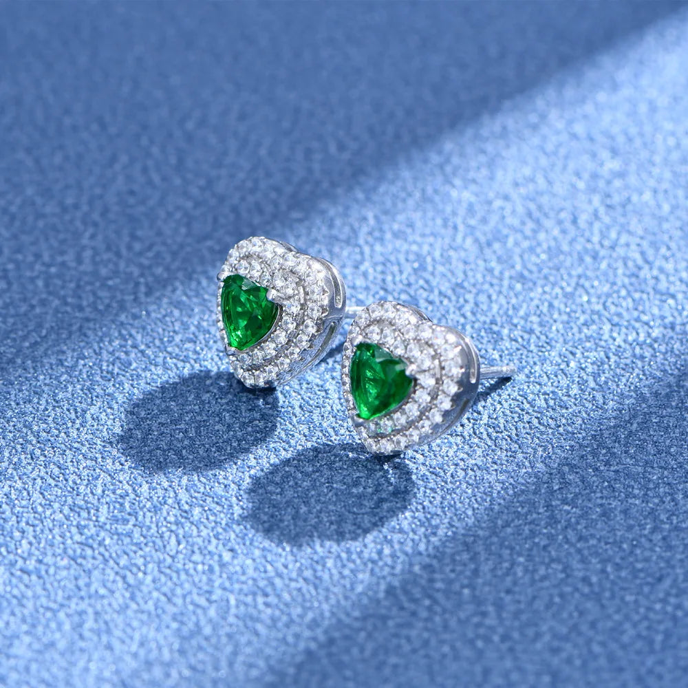 Emerald Heart Silver Earrings